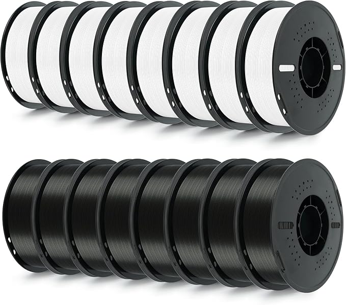 Kingroon 16KG PLA Filament 1.75mm 3D Printer Filament Pla Filament Dimensional Accuracy +/- 0.02mm, Fit Most FDM Printer, 1KG X 16 Spools (8 Black+8 White)