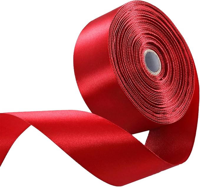 2" x 50 Yards Red Satin Ribbon Single Faced Fabric Ribbons for Gift Wrapping, Large Crafting Projects, Flower Bouquet, Wedding, Home Decor
