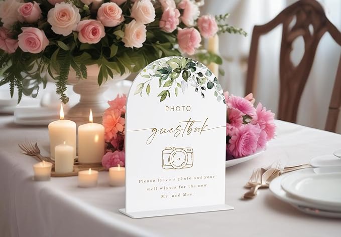 Photo Guestbook Sign, Greenery Gold Bridal Shower Decorations, Wedding Guestbook Sign, Marriage Signs for Ceremony and Reception, Engagement Decorations, Wedding Table Acrylic Decor - 26