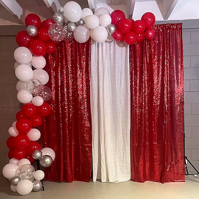 Red Sequin Backdrop Curtains Glitter Drapes 2FTx8F 2 Panels for Wedding Birthday Party Decorations Bridal Baby Shower Party Supplies Sparkly Photography Background
