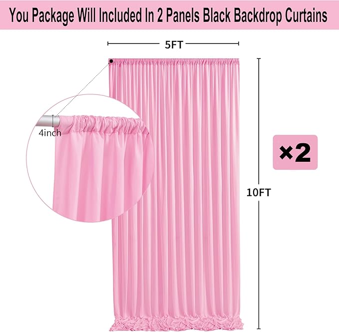 10ft x 10ft Thick Pink Backdrop Curtains for Parties, 2 Panels 5ft x 10ft Non See Through Pink Polyester Wedding Drapes Photo Backdrop for Birthday Party Graudation Photography Home Decor
