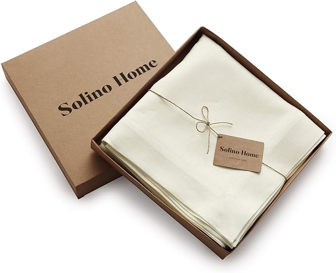 Solino Home Linen Ivory Tablecloth 60 x 102 Inch - 100% Pure Linen Rectangular Tablecloth - Machine Washable Table Cloth for Fall, Autumn, Thanksgiving, Christmas, Holiday - Fete