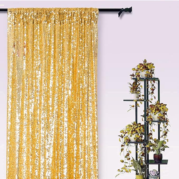 Gold Sequin Backdrop Curtains 1 Panel 10FTx10FT Glitter Gold Photo Backdrop Drapes Party Wedding Baby Shower Curtain Sparkle Photography Background