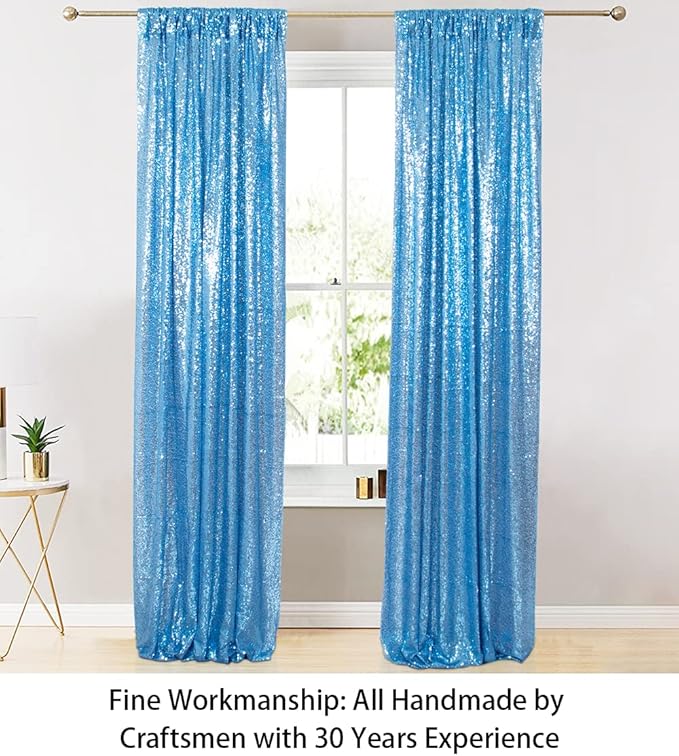 ShinyBeauty Sequin Curtains 2 Panels Baby Blue 2FTx8FT Sequin Photo Backdrop Sequin Backdrop Curtain Pack of 2-200113E
