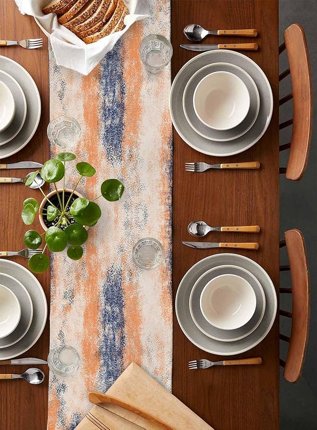 Vintage Oil Painted Cotton Linen Table Runner for Dining Kitchen, Wedding Outdoor Party Tablerunners Decoration, Abstract Modern Orange Minimalist Dresser Scarf Coffee Tablecloth Runners 13x108 Inches
