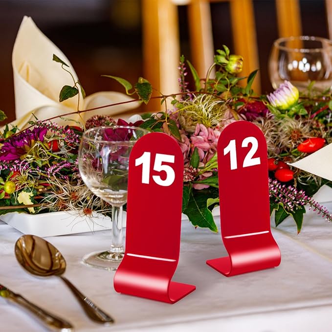 Okllen 1-30 Table Numbers Red, Restaurant Acrylic Order Numbers, Double Sided Table Number Card Signs for Wedding Party Seating Cafes Banquet