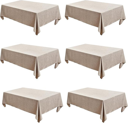 Fitable Nature Faux Linen Tablecloths Rectangle 60 x 84 Inch - 6 Pack Neutral Table Clothes for 4 Foot Tables, Wrinkle-Proof Faux Burlap Table Covers for Dining, Farmhouse, Outdoor Picnic, Camping