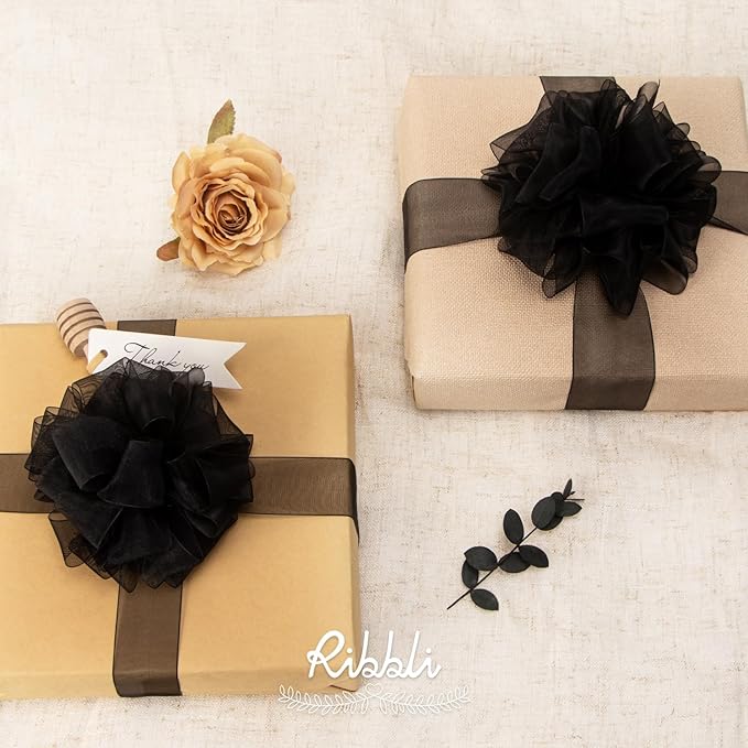 Ribbli Black Organza Ribbon,1/2 Inches x Continuous 50 Yard,Black Sheer Ribbon for Gift Wrapping,Cookie Wrapping,Wedding Decoration,All Crafting and Sewing