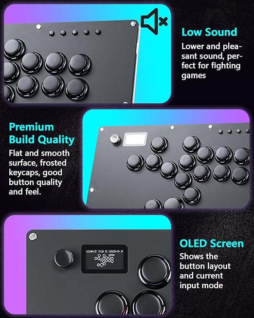 GuileKeys Leverless Controller Arcade Stick GK-16, All-Button Arcade Controller with Multi-function Button for PS4/PS3/PC/Switch, Arcade Fight Stick with RGB/Turbo/Hot-Swap/Low Profile Switch Black