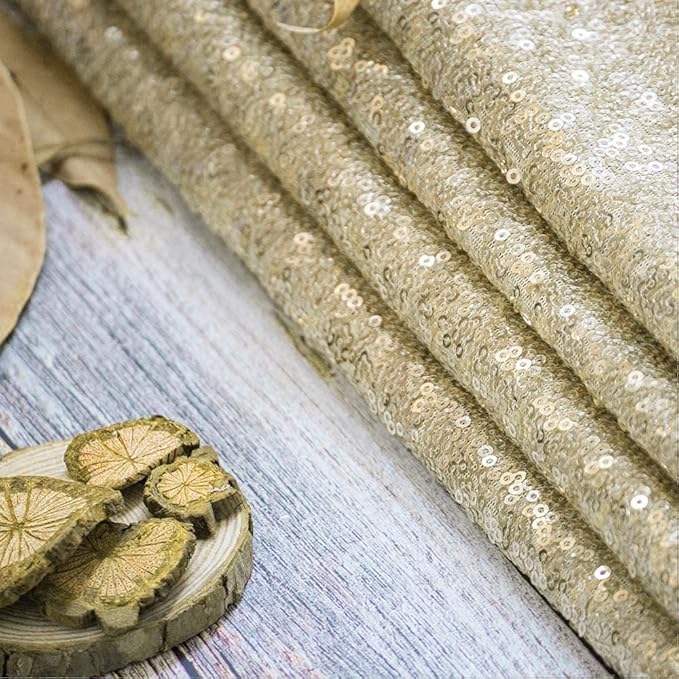 JYFLZQ Champagne Sequin Backdrop Curtains 2ft x 8ft 2 Panel Glitter Photo Booth Backdrops Sparkly Photography Background Drapes for Parties Wedding Bridal Showers