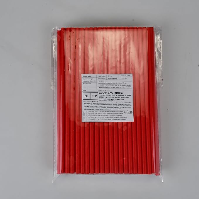 Disposable 7.75 inch Solid Red Paper Straws 100 Counts for Drinking, Decoration, Cake Pops, DIY Arts & Crafts - Eco-friendly