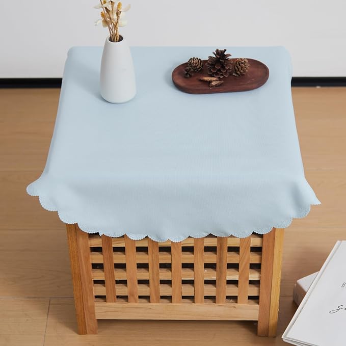 Small Round Light Blue Tablecloth 24 Inch Polyester Fabric Washable Table Cover Decorative Wrinkle Resistant Solid Color Table Cloth for Nightstand Party Wedding Camping