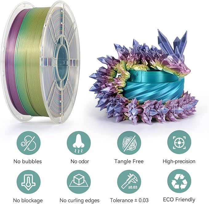 Kingroon Rainbow Silk PLA 4KG PLA Filament Bundle 1.75MM 3D Printing Filament Color Changing Filament Dimensional Accuracy ±0.02mm,Fit Most 3D Printer