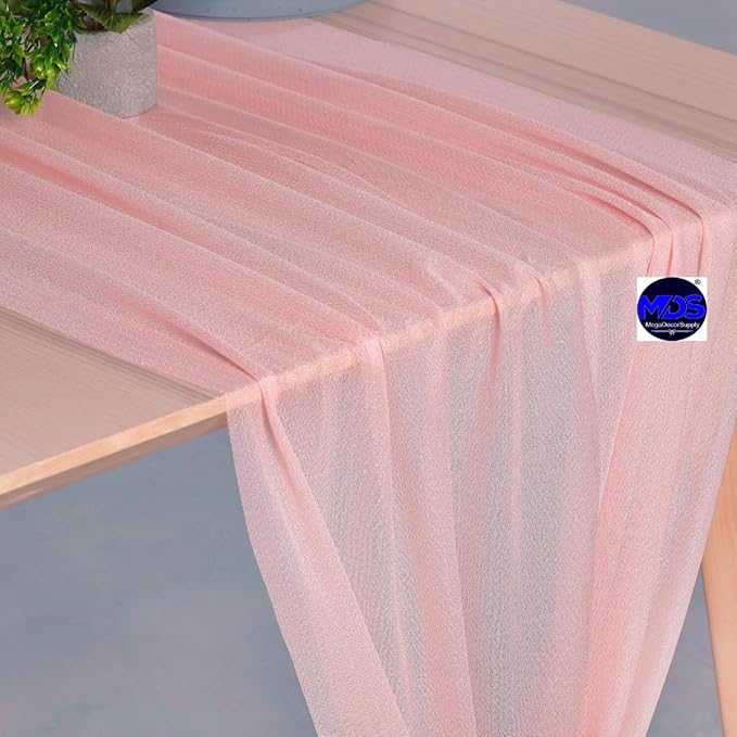 MDS 1 Pack 10ft Chiffon Table Runner 29 x 120 Inches Sheer Wedding Runner Romantic Rustic Table Runner for Wedding Decorations, Birthday Parties, Bridal Shower Party Arch Decor - Dusty Rose