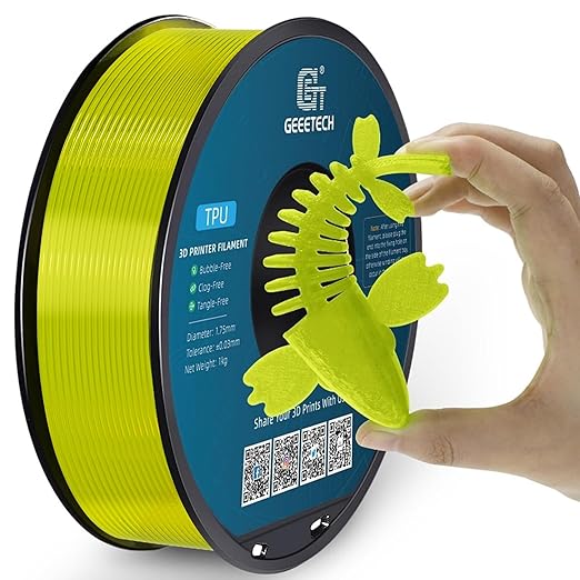 Geeetech TPU Filament 1.75mm, Shore 95A Flexible 3D Printer Filament with High Elasticity, 1KG (2.2lbs) Spool, Dimensional Accuracy ±0.03mm, Fits Most FDM Printers (Cleal Yellow)
