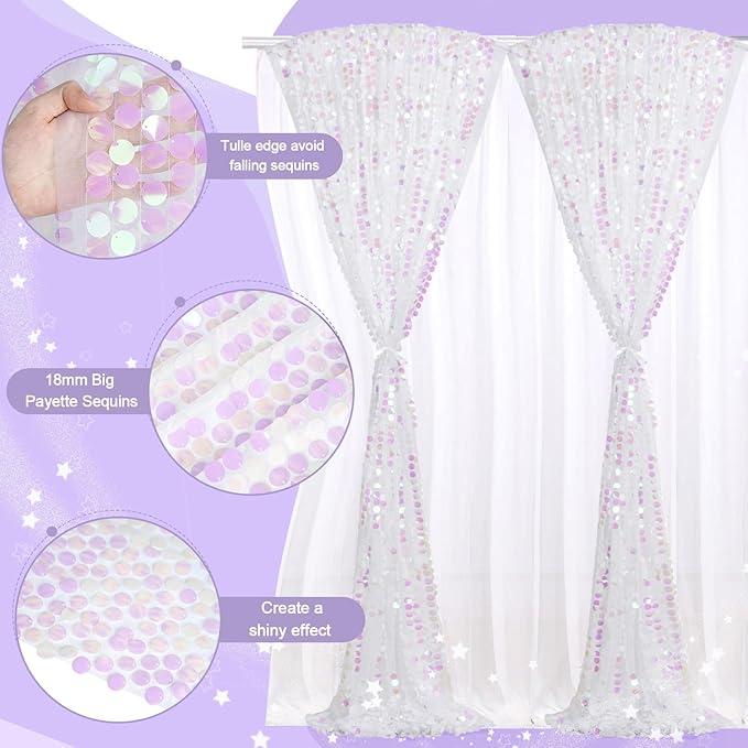 Large Payette Sequin Backdrop 2 Panels 4ftx8ft Iridescent White Glitter Fabric Curtains Mermaid Themed Party Backdrop Backgrounds
