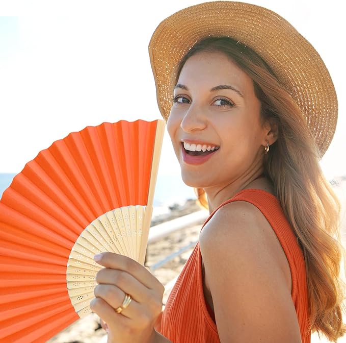 12 Pieces Hand Held Bamboo Folding Fans Paper Fans Handheld for Women Foldable Girls Wedding Decoration Church Home Party Favors Summer (Multicolor)