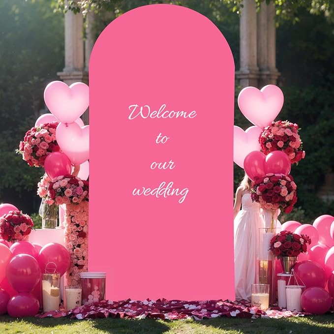 6FT Fuchsia Arch Backdrop Cover - Polyester Fitted Wedding Arch Stand Covers Round Top Chiara Arch Backdrop Cover for Birthday Party Banquet Photo Background Decoration