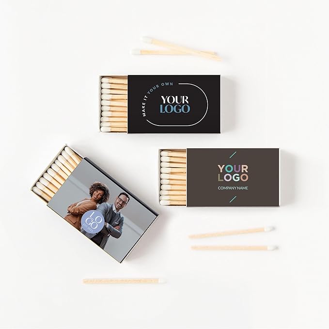 Weddingstar Matchboxes with Custom Printed Stickers for Corporate Gift - Your Business Logo - Pack of 50 Black