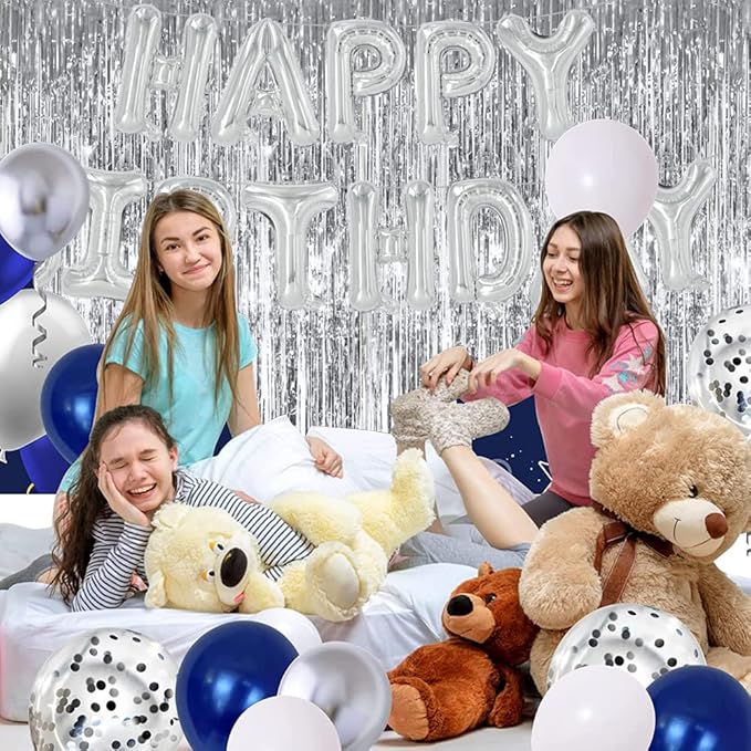 TONIFUL 2Pcs Silver Metallic Tinsel Foil Fringe Curtains,Black Photo Booth Backdrop Streamer Curtain Photo Booth Props for Bachelorette Party,Birthday,Graduation,Christmas Decor(6.6ft x 9.9ft)