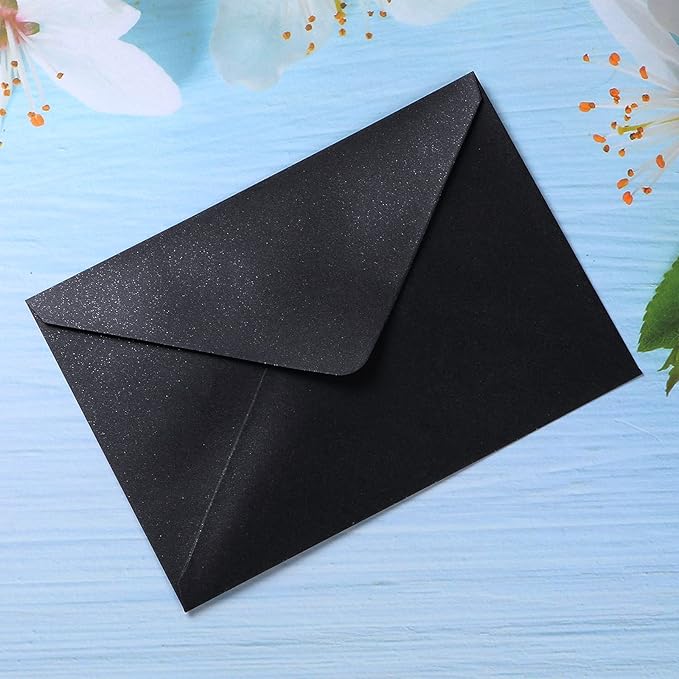 PONATIA 50 Pieces/Pack A7 Envelopes, 5.25 x 7.5'' Black Shiny Envelopes Perfect for 5x7'' Invitation Cards, Weddings Invitations, Photos, greeting Cards, Christmas Gift Cards