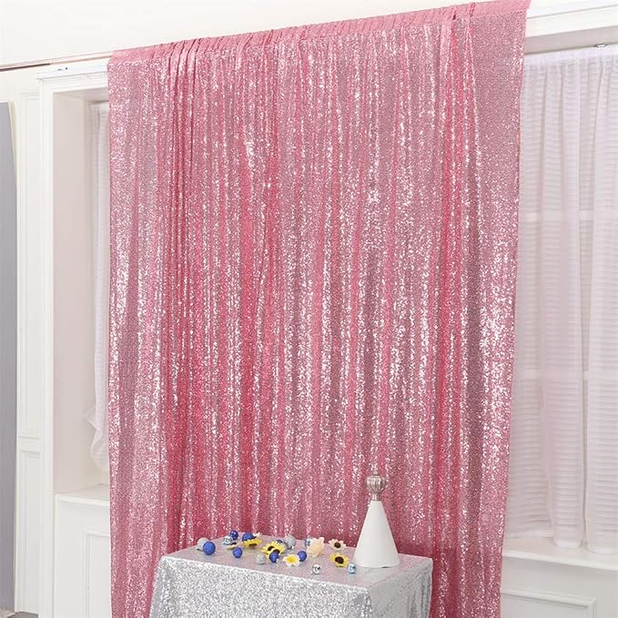 Eternal Beauty Fuchsia Pink Sequin Backdrop, 8x8 Ft Glitter Background Curtains for Shimmer Photography Party Wedding Birthday Back Drop Decor