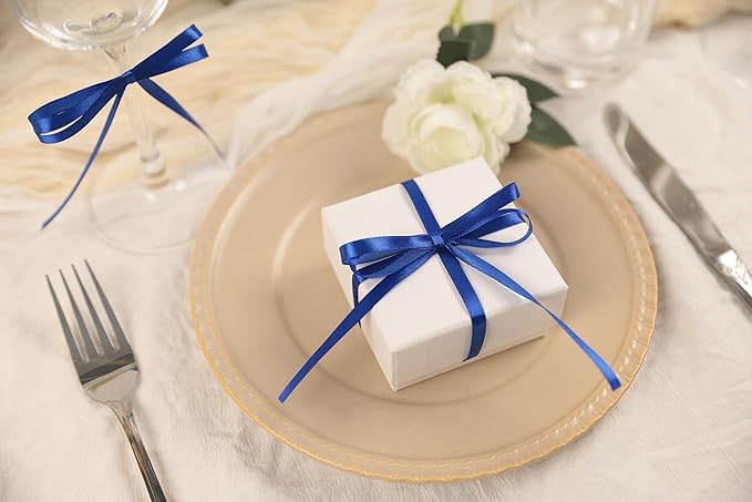 Dark Royal Blue Satin Ribbon 1/4 inch X Continuous 50 Yards, Single Face Polyester Ribbon Perfect for Gift Wrapping, Flower Bouquet, Wedding Decor, Crafts, Bow Making, Sewing and More