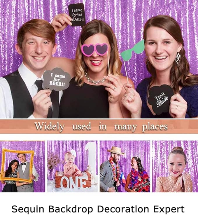 ShinyBeauty Lavender Sequin Backdrop Curtains 2 Panels 4x8FT Shimmer Wedding/Party Photo Backgrounds - Elegant & Sparkly Decor Backdrops