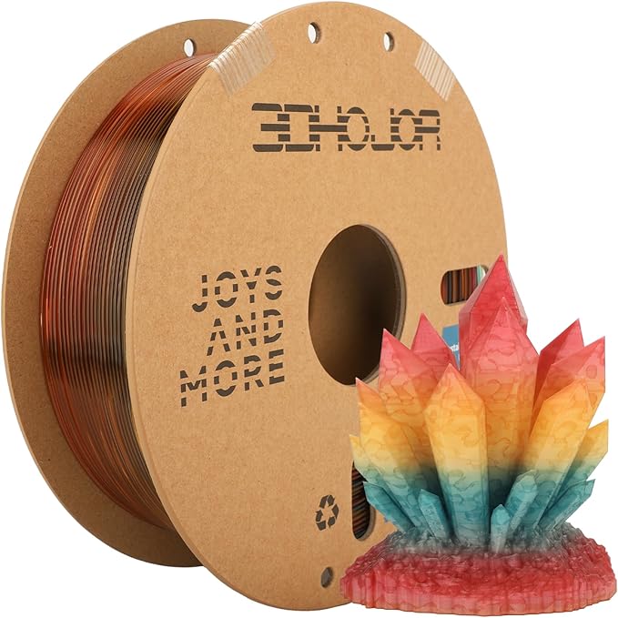 Transparent Multi Rainbow Color Gradient Change PLA 1.75mm 1KG 3D Printing Filament Crystal Rainbow PLA Clear PLA Filament with Cardboard Spool-Maple Leaf