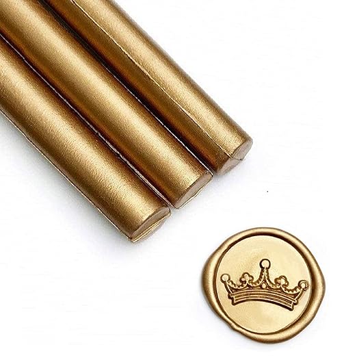 UNIQOOO Mailable Glue Gun Sealing Wax Sticks for Wax Seal Stamp - Metallic Antique Gold, Great for Wedding Invitations, Cards Envelopes, Snail Mails, Wine Packages, Christmas Gift Ideas, Pack of 8