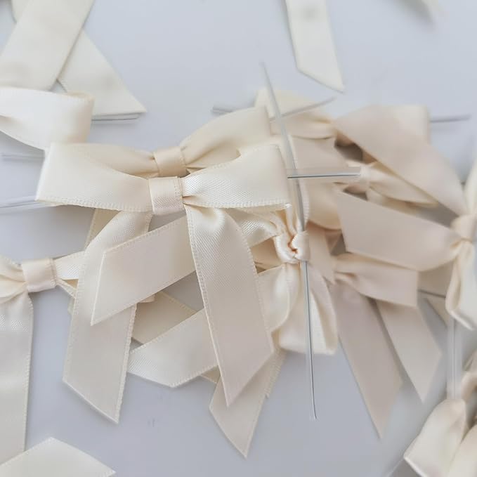 50pcs 2-1/2" Mini Satin Ribbon Bows with Twist Ties for Crafts Gift Wrapping Packing Christmas Decoration (2.5"-Ivory)
