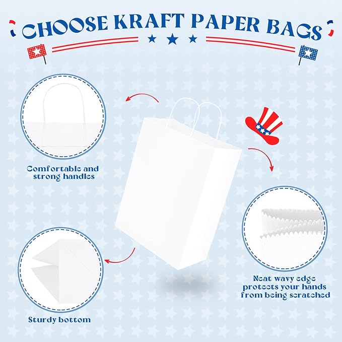 MESHA White Paper Bags whit Handles 10x5x13 Inch 50 Pack, Large Kraft Paper Gift Bags with Handles Bulk for Small Business, Shopping, Party