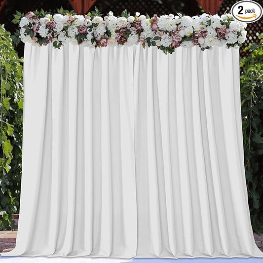 Joydeco White Photography Backdrop Curtains, White Backdrop Drapes for Wedding Decorations, Wrinkle Free Polyester 5ft x 7ft Fabric Drape 2 Panels with Rod Pockets