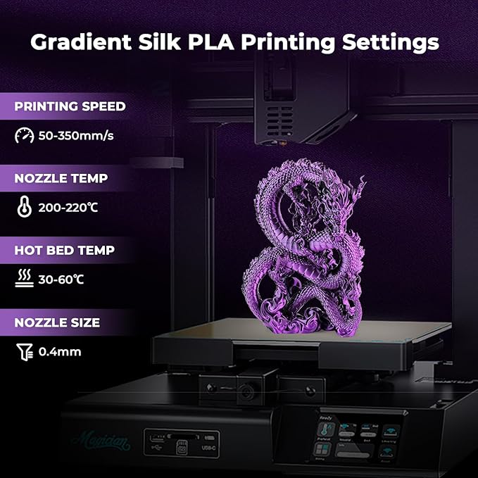AMOLEN Silk PLA 3D Printer Filament, Dual Color PLA 1.75mm Shiny Color Change Filament 3D Printing PLA Filament for Most FDM 3D Printer, 1kg Spool(2.2lbs), Black Purple