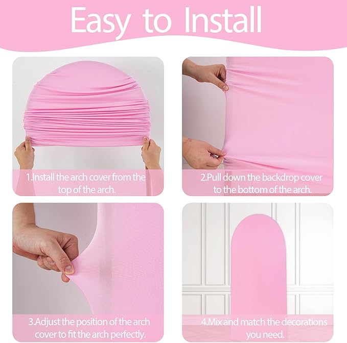WEERRW Pink Arch Backdrop Cover Set of 2 Spandex Fitted Round Top Chiara Backdrop Stand Stretchy Wedding Covering for Event Birthday Party Banquet Decoration (6FT, 7.2FT)