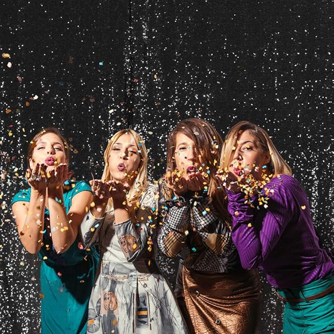 SquarePie Sequin Backdrop 10FT x 10FT Black Curtain Background for Halloween Wedding Party Decoration