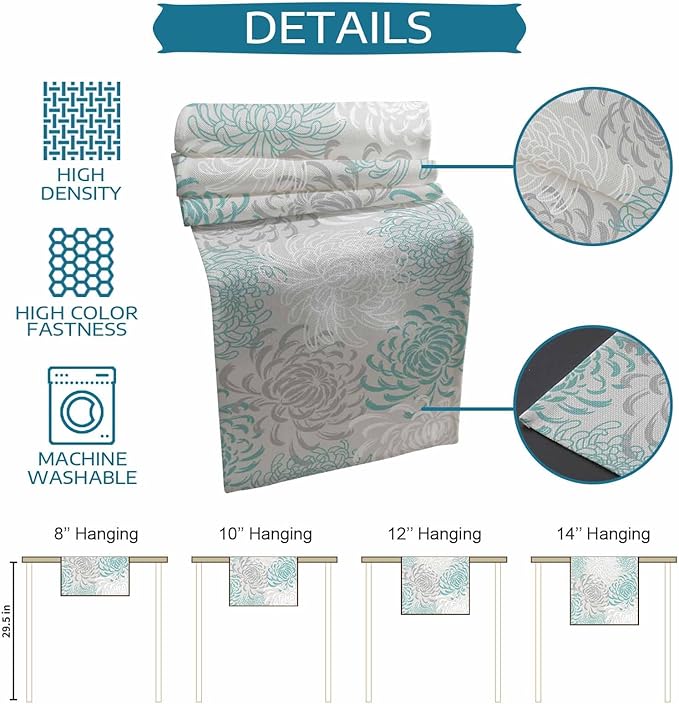 Auqa Chrysanthemum Cotton Linen Table Runner for Dining Kitchen, Wedding Outdoor Party Tablerunners Decoration, Farmhouse Floral Botanical Leaves Dresser Scarf Coffee Tablecloth Runners 13x90 Inches