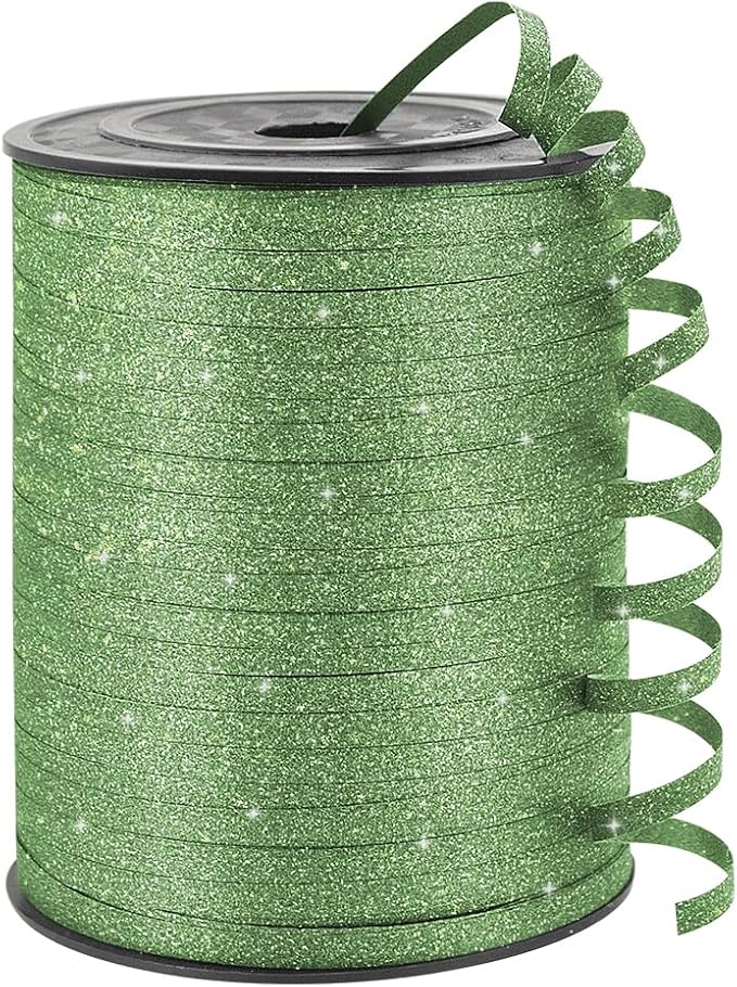 KMER LIFE Green Glitter Curling Ribbon, 1/5" Wide x 500 Yards Christmas Curling Ribbons for Gift Wrapping, Party Decoration, Balloon String, Crafting, Balloon Ribbons for Florist Flower (1 Roll)