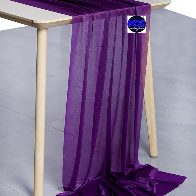 MDS 5 Pack 10ft Chiffon Table Runner 29 x 120 Inches Sheer Wedding Runner Romantic Rustic Table Runner for Wedding Decorations, Birthday Parties, Bridal Shower Party Arch Decor - Cadbury Purple