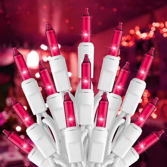 Brightown Pink Mini String Lights, 100-Count 26.5ft Incandescent Bulb Valentine's Day Fairy Lights for Indoor Holiday Decoration, Christmas Tree Garland Wedding Party Multi-Use Decor, White Wire