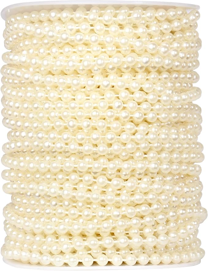 [118Feet] Pearl Beads Garland, 5MM 39Yards Faux Pearl Beads String Roll Bulk for DIY Craft Wedding Party Christmas Tree Decoration