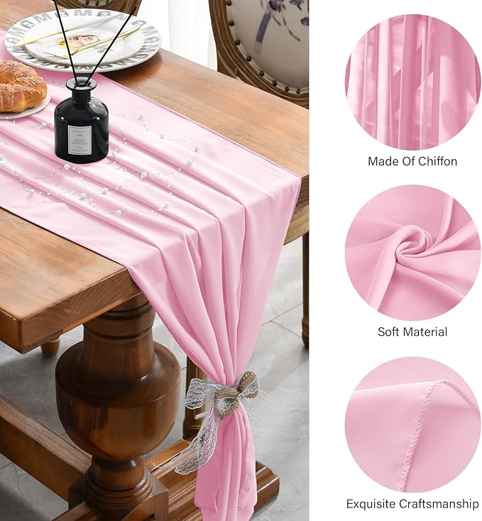 6 Pack 10 Ft Chiffon Table Runner Light Pink Gauze Long Table Runners 27x120 Inches Sheer Tulle Table Runner for Rustic Wedding Reception Bridal Shower Decorations Birthday Party