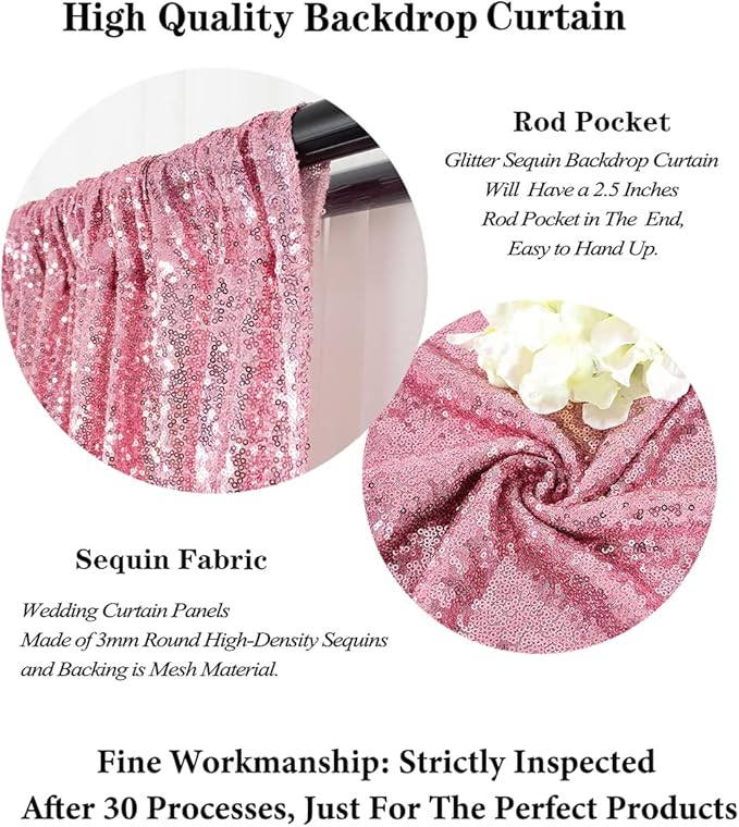 DUOBAO Sequin-Backdrop-Curtain 7FTx7FT Pink Gold Glitter Sequin Curtain Wedding Background Christmas Backdrop for Curtains Bridal Baby Shower Background(7FTx7FT, Pink Gold)
