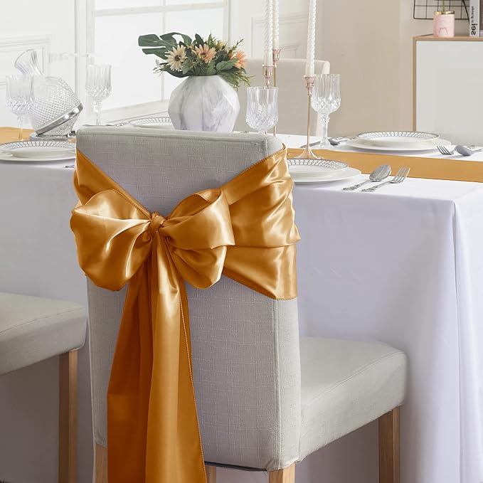 6Pack Table Runner 12 x 108 Inches Satin Silk Table Runner for Wedding, Birthday Party, Banquets, Graduations Decoration, fit Rectange and Round Table-Gold