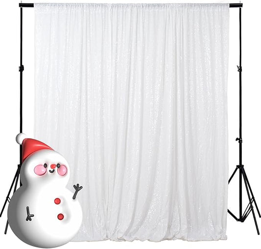 White Sequin Curtains 8FTx8FT - 1 Panel Party Backdrop Glitter for Birthday Wedding