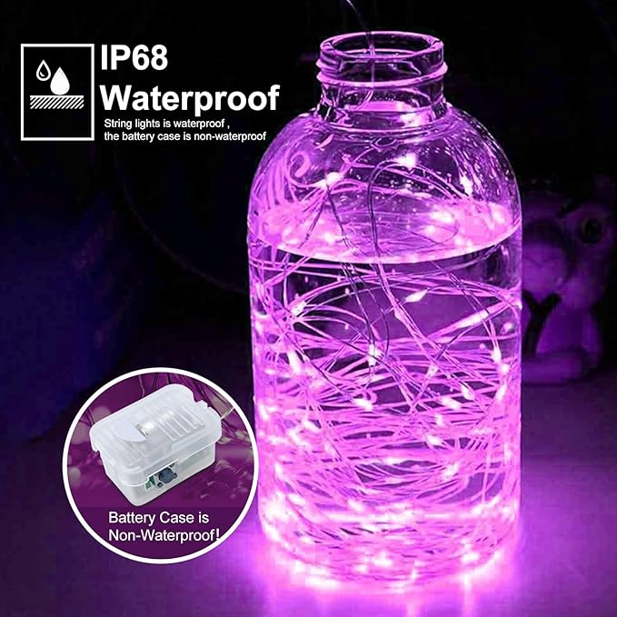 pozzolanas 100 Pack Pink Battery Operated String Lights - 7ft Waterproof Fairy Lights with 20 LEDs for Home, Mason Jar, Party, Wedding, Halloween, Christmas Decorations