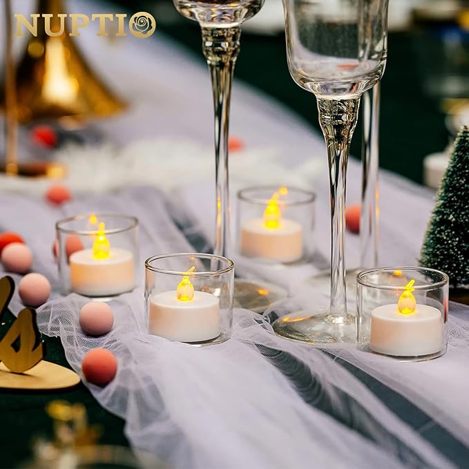 NUPTIO Glass Votive Candle Holders: Set of 24 Clear Tealight Holders Bulk - Mini Floating Candleholder for Christmas Thanksgiving Party Table Centerpieces Home Decor (1.8 x 1.57 inch)