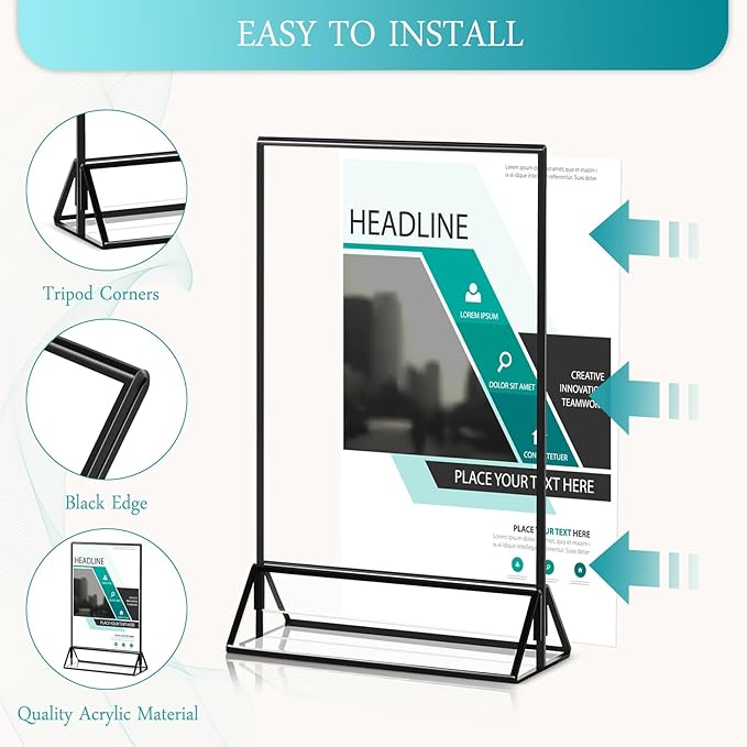 Zonon Acrylic Sign Holder 5x7, 6 Pack Vertical Double Sided Menu Display Stand with Borders, Double Sided Wedding Table Menu Holders Picture Frames for Restaurant, Christmas Party(5 x 7 Inch)