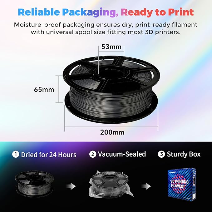 Flashforge 3D Printer Filament Silk PLA 1.75mm 1kg Spool-Dimensional Accuracy +/- 0.02mm (Metal Grey)