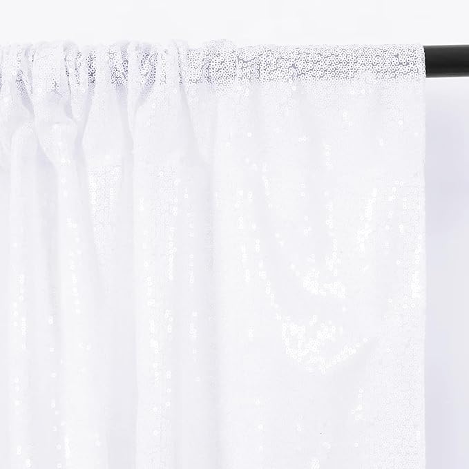 Eternal Beauty 2 PCS Sequin Backdrop Curtain, Sequin Wedding Backdrop for Christmas Party, Birthday (White 2FTx8FT)